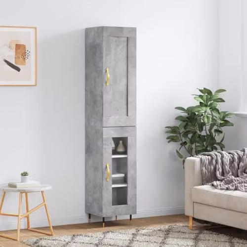 vidaXL Modern Highboard in Concrete Grey with Hinged Doors, W/D/H: 34 x 34 x 180 cm – 1