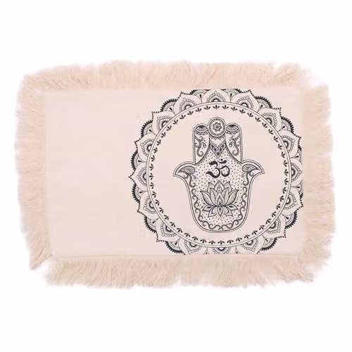 Ancient Wisdom Hamsa Mandala Cotton Cushion Cover in Green and White, W/H: 50 x 30 cm