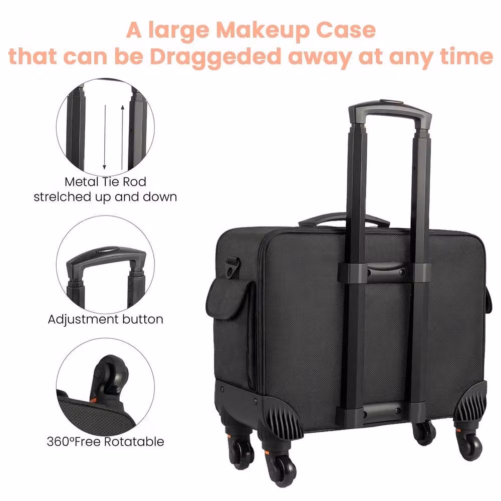 VOGREX 3-in-1 Rolling 3-Tier Makeup Case with Wheels and Handle, Black – 3