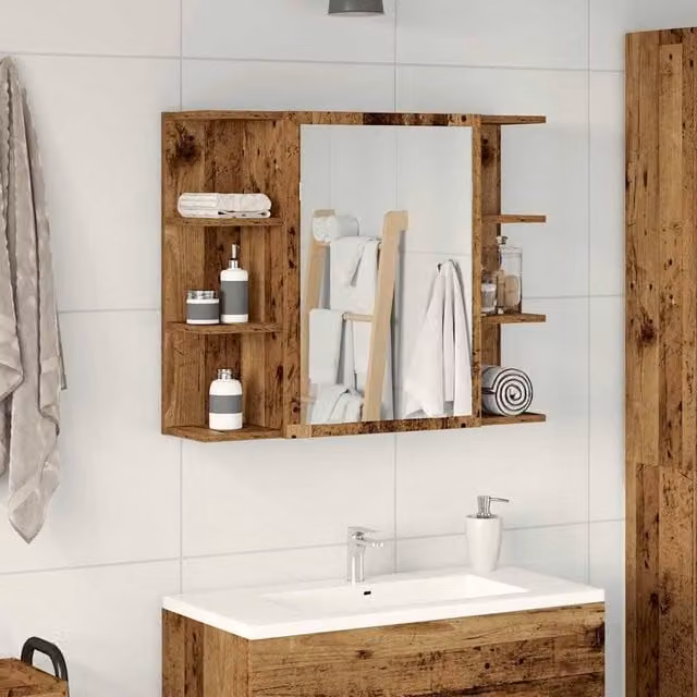 Berkfield Home Modern Bathroom Mirror Cabinet in Brown Old Wood, W/D/H: 80 x 20.5 x 64 cm – 1