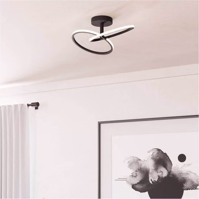 Loops Black LED Ring Ceiling Light with Semi Flush Minimalist Design – 1
