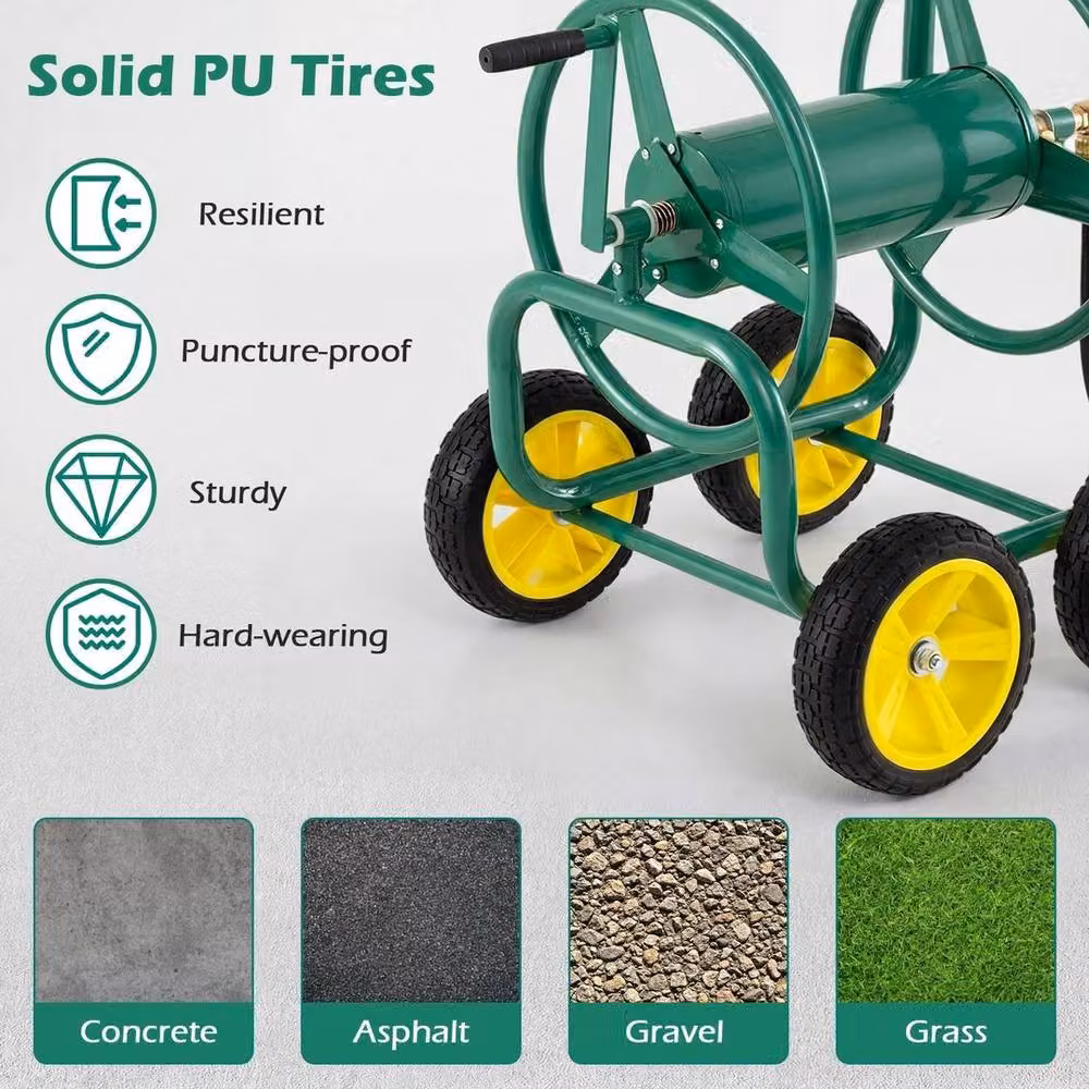 SPETLEK Green Freestanding Garden Hose Reel Cart with 4 Wheels – 4