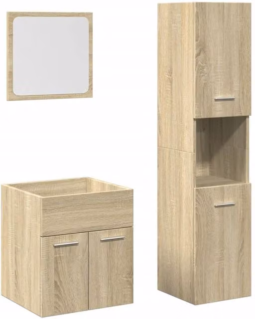 Berkfield Home 3 Piece Modern Bathroom Furniture Set in Sonoma Oak and Beige