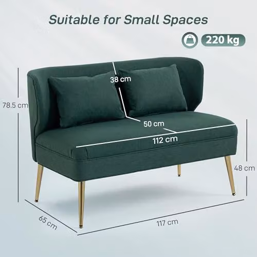 HOMCOM 2 Seater Wing Back Loveseat in Green Fabric with Scatter Cushions, W: 117 cm – 3
