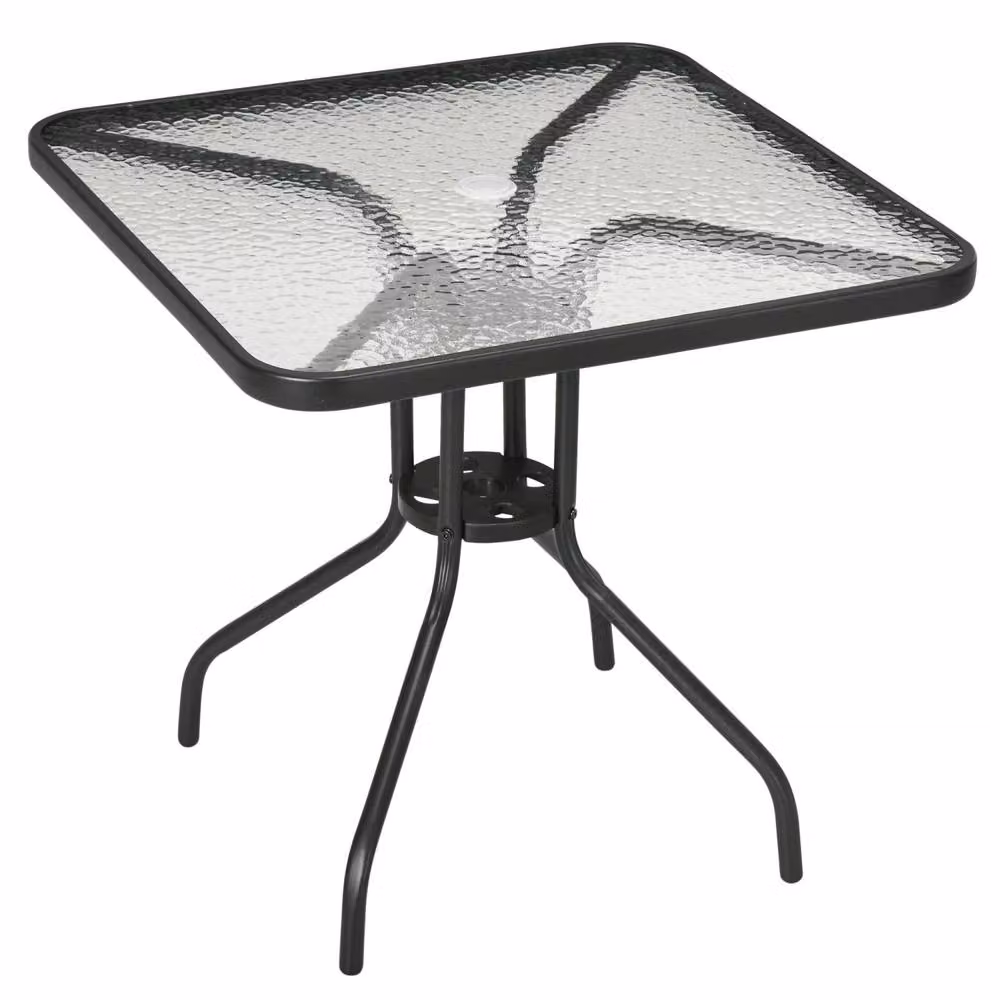 Wyld Haus Square Garden Dining Table with Umbrella Hole in Black Metal and Tempered Glass, W/D/H: 76 x 76 x 72 cm – 2