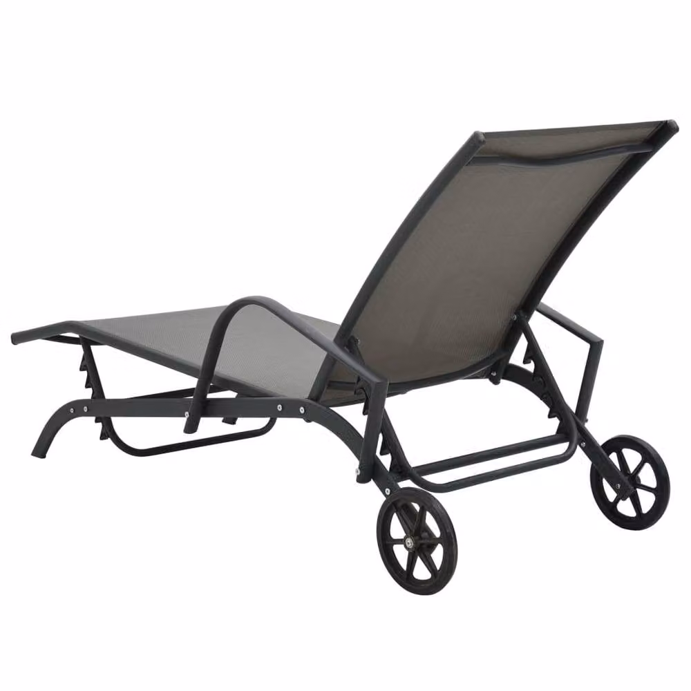 Berkfield Home Sun Lounger in Grey Powder Coated Steel and Textilene with Adjustable Headrest and Castors – 2