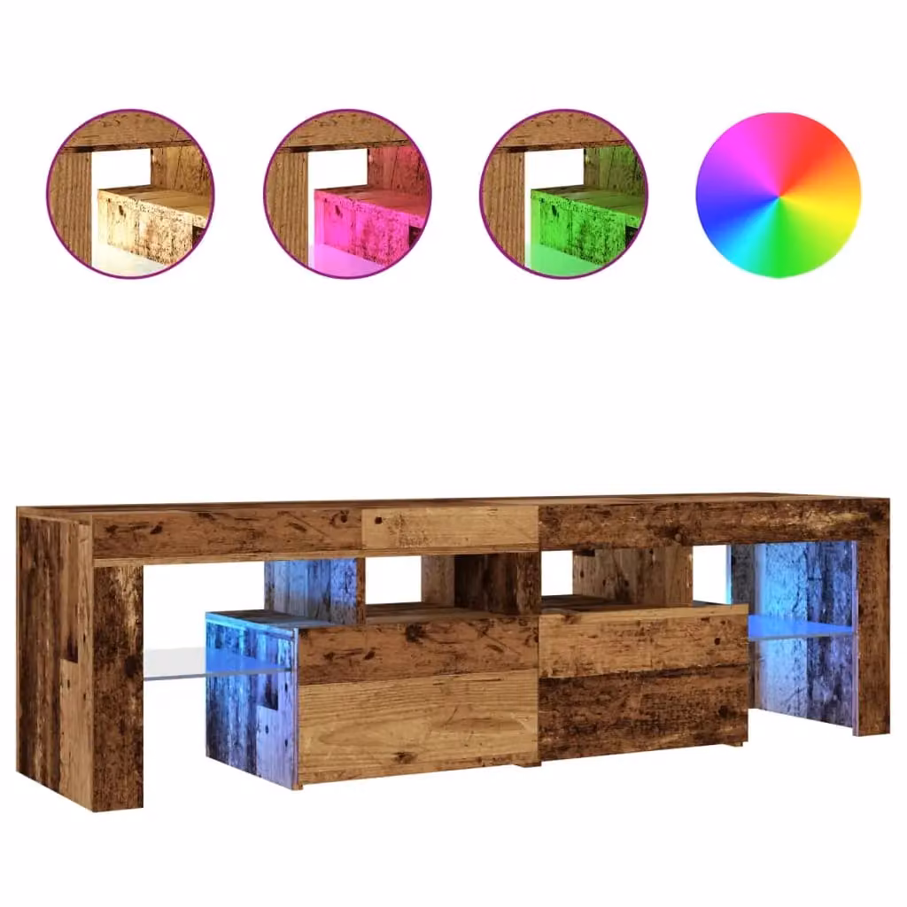 Berkfield Home Modern TV Cabinet with LED Lights in Old Wood Brown, W: 140 cm, D: 36.5 cm, H: 40 cm – 2