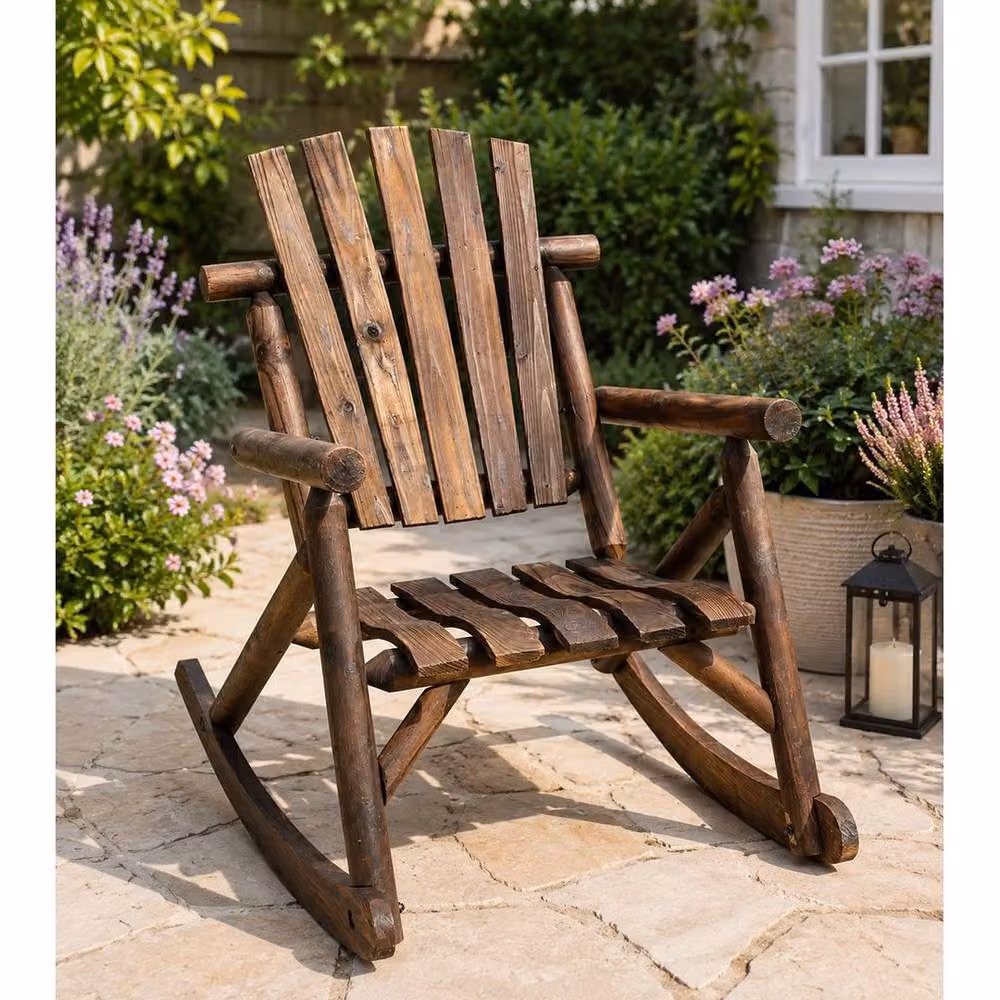 Kelvenix Brown Rustic Treated Hardwood Garden Rocking Armchair – 3