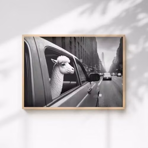 60 Second Makeover Alpaca In A Car Paper Poster, Multicolour, A4