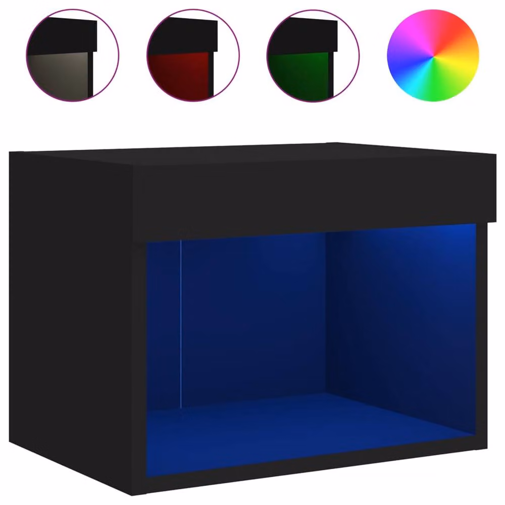 Berkfield Home Wall-mounted Decorative Bedside Cabinet with Integrated LED Lights, Black, W/D/H: 30 x 30 x 30 cm – 2