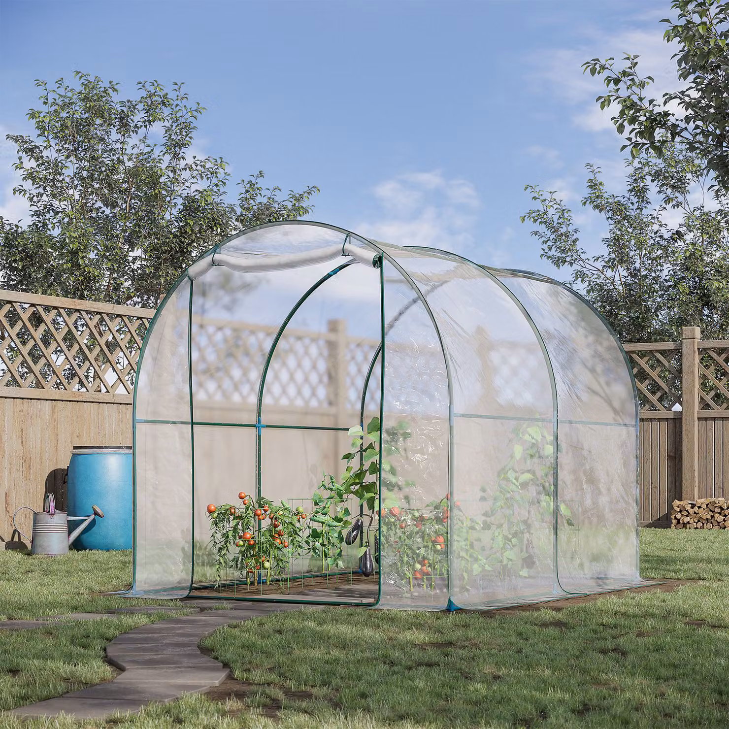 Outsunny Walk-in Polytunnel Greenhouse with Transparent PVC Cover and Steel Frame, W: 250 cm, D: 250 cm, H: 200 cm – 2