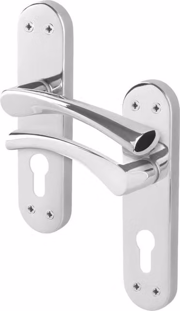 AFIT Novi Chrome Euro Lock Door Handles with Backplate, Metallic Silver, 1 Pair, W/H: 15.0 x 15.0 cm – 1