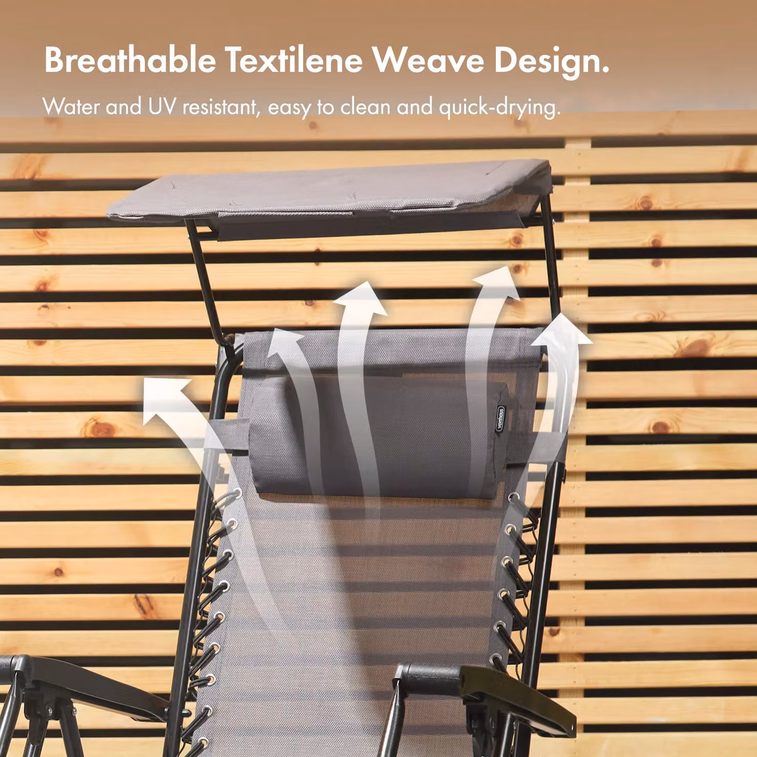 VonHaus Set of 2 Grey Textilene Zero Gravity Garden Sun Lounger Chairs with Canopy and Adjustable Headrests – 3