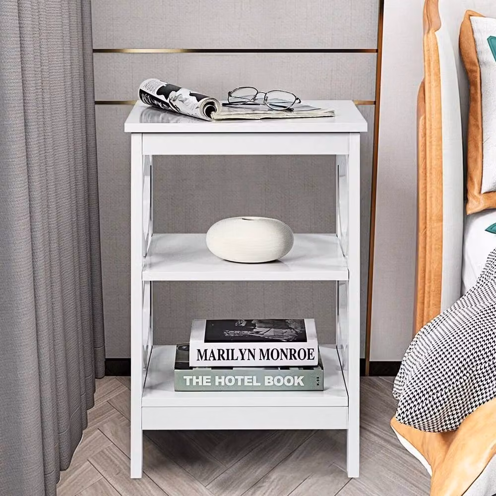 VOGREX Set of 2 Modern 3-Tier Side Storage Nightstands in White – 3