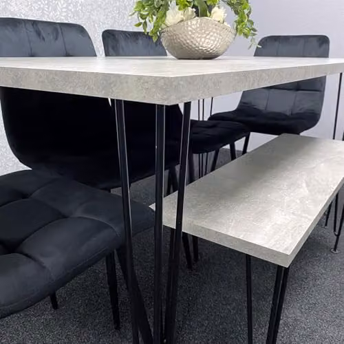 KOSY KOALA Modern Brown Dining Set with Rectangular Table, Bench and 4 Black Chairs for Kitchen and Dining Room – 2