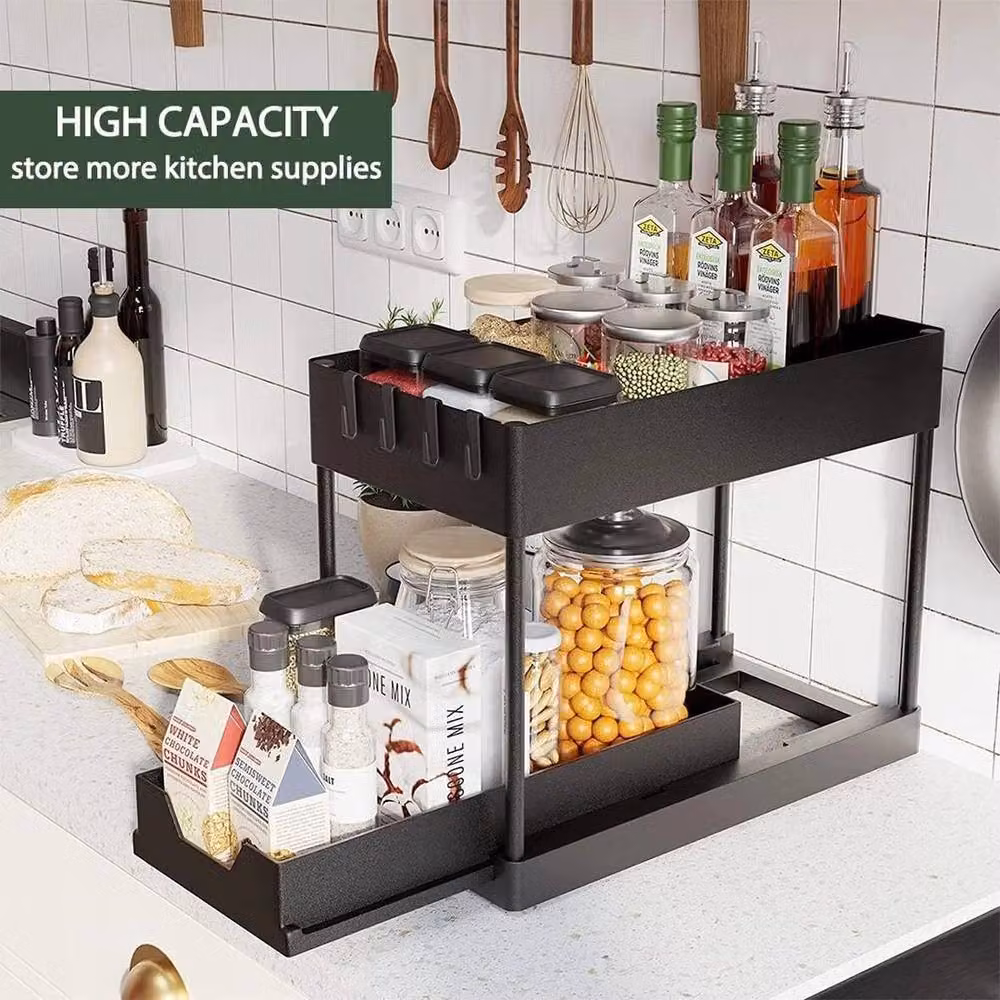 Kelvenix 2 Tier Under Sink Storage Organiser and Spice Rack in Black – 4