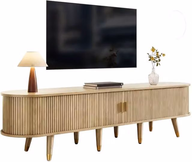 BTM Country Style TV Cabinet in Light Brown with Sliding Door and Large Storage, W: 175 cm – 1