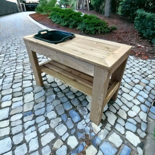 Bespoke Outdoor Wooden Mud Kitchen with Sink and Worktop in Brown