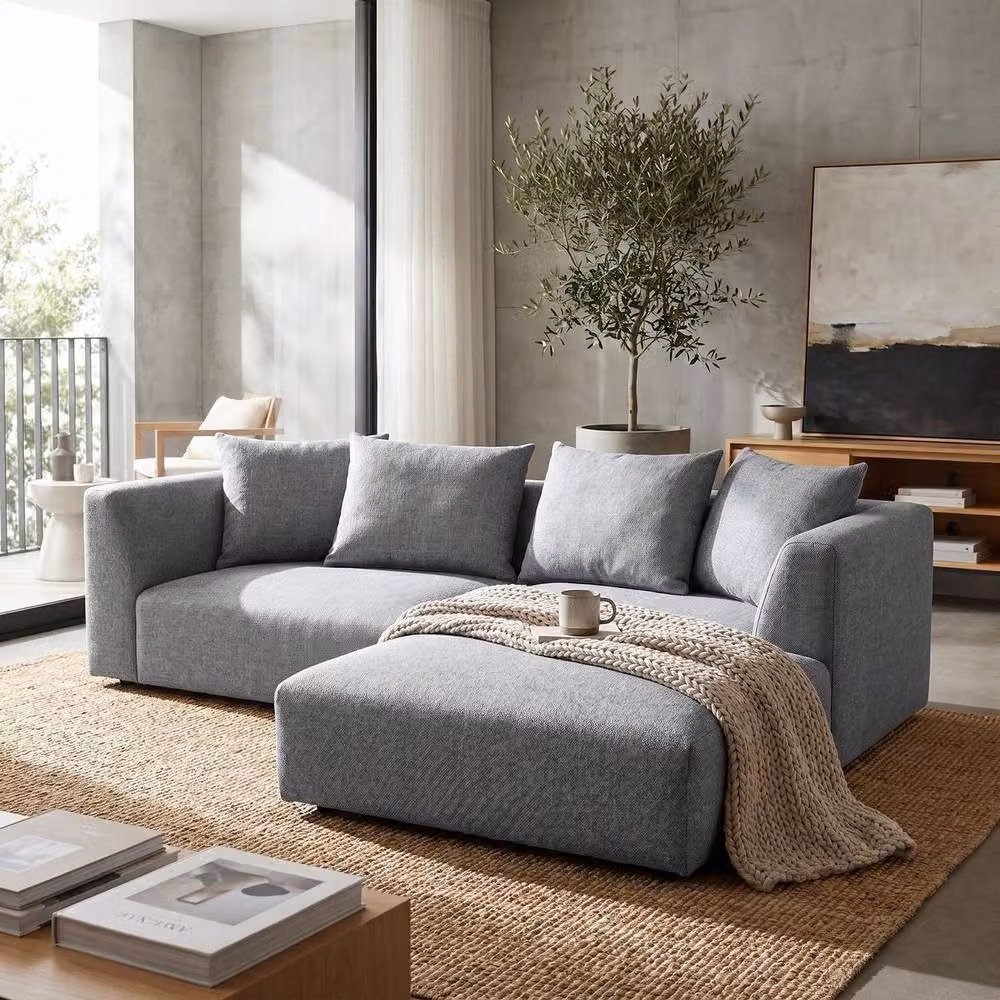 Abakus Direct Tokyo Reversible L-Shape Corner Sofa in Grey Brushed Tweed Fabric with Deep Seats – 3