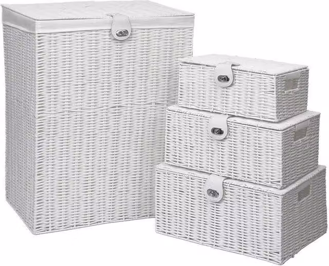 Arpan 5-Piece White Resin Laundry and Storage Basket Set with Lids and Handles – 1