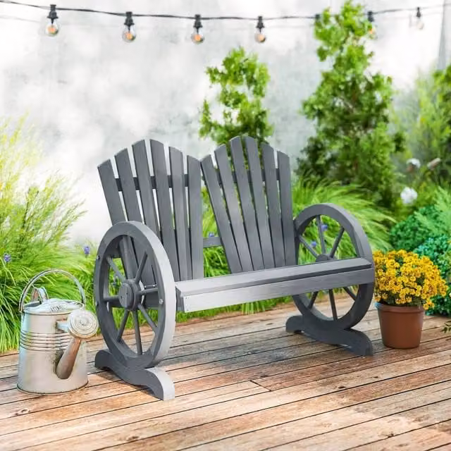 EONLION 2 Seater Grey Wooden Garden Bench