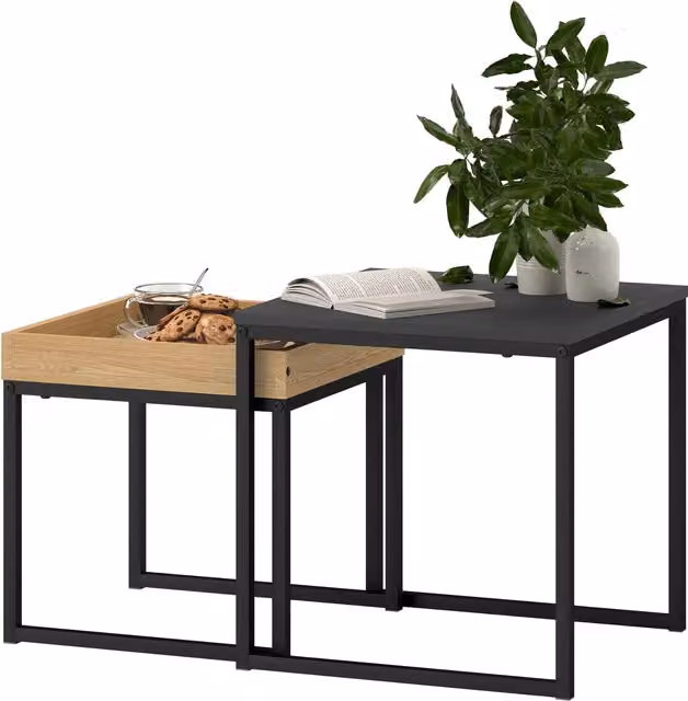 Furnold Set of 2 Square Nesting Coffee Tables in Black
