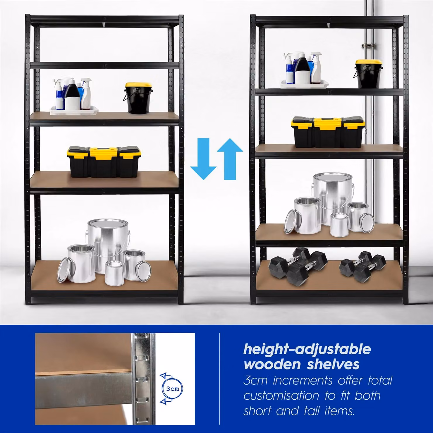 Harbour Housewares Set of 2 Heavy Duty 5-Tier Steel Garage Shelving Units in Black with Adjustable Shelves – 3