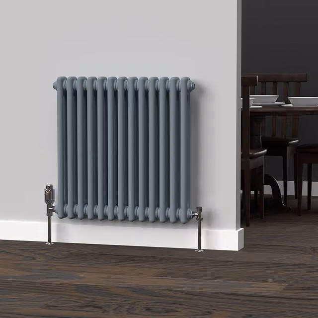 Lux Heat Horizontal Column Radiator in Pebble Grey, 2 Column, W: 60.5 cm, H: 60 cm