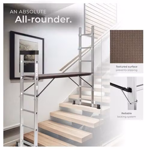 tectake Aluminium Multi-Purpose 4-in-1 Ladder in Silver with 150 kg Capacity and Rollable Rubber Feet – 6