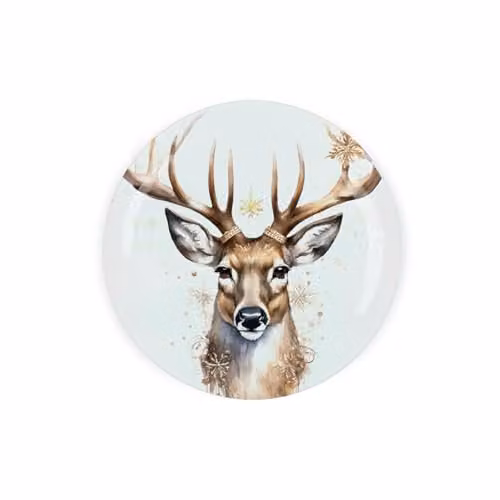 Purely Home Round Glass Christmas Trivet with Festive Deer Stag Design, Gold and Multicolour, Diameter: 20 cm