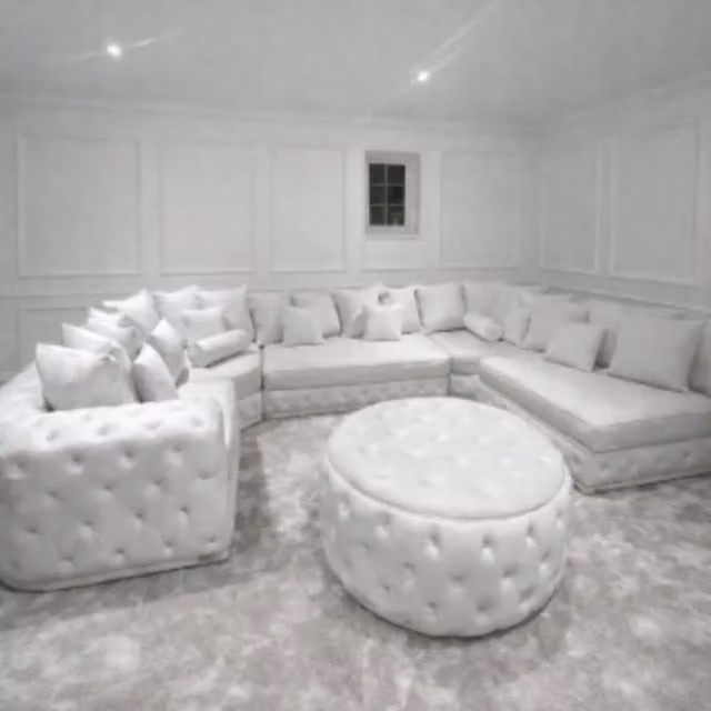 HOB Furniture Royal Surrey U-Shape Velvet Chaise Sofa in White with Matching Ottoman and Scatter Cushions