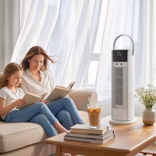 HOMCOM 16 Inch White Mist Desktop Tower Fan with RGB Lights and Oscillation