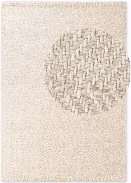 THE RUGS Majoli Handwoven Wool and Jute Boho Style Rug, White, W: 120 cm, L: 170 cm