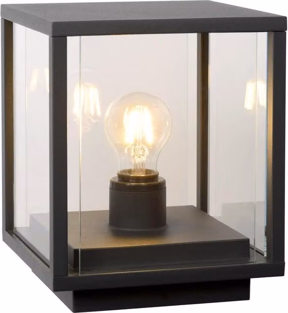 Lucide Claire Dimmable Vintage Outdoor LED Pedestal Light, Black with Transparent Glass, H 60.0 x W 24.5 x D 24.5 cm – 1