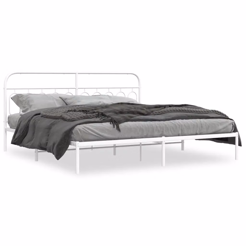 Berkfield Home Metal Bed Frame with Headboard in White, 200 x 200 cm – 2