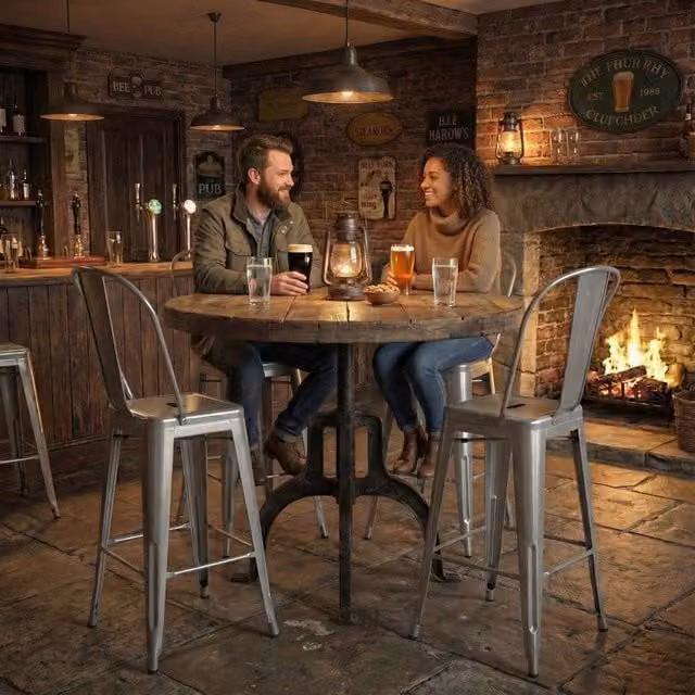 FWStyle Set of 4 Silver Gloss Metal Bistro Bar Chairs, W/D/H: 102 x 48 x 44 cm – 1