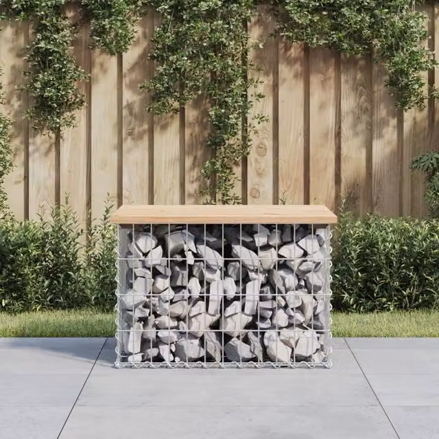 Berkfield Home Gabion Design Garden Bench in Brown Solid Pine Wood, W: 63 cm, D: 44 cm, H: 42 cm – 1
