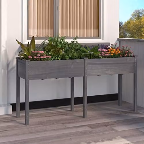vidaXL Grey Solid Wood Fir Planter with Liner W: 161 cm, D: 45 cm, H: 76 cm – 2