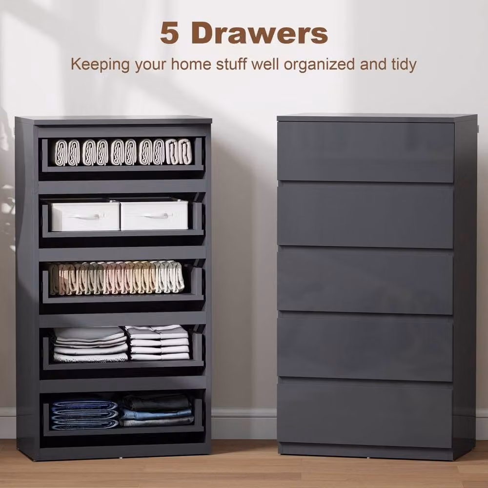 Wyld Haus Kevano Modern Grey High Gloss 5 Drawer Storage Chest with Soft Close Drawers – 4