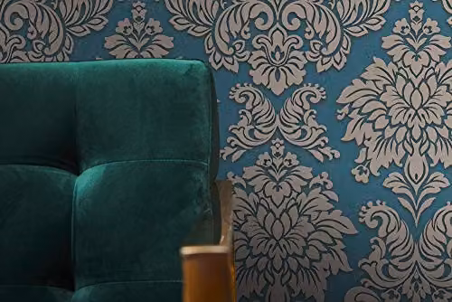 Livingwalls Baroque Metropolitan Stories Non-Woven Wallpaper Lizzy - London, Blue, Silver and Beige, W: 0.53 m, H: 10.05 m – 3