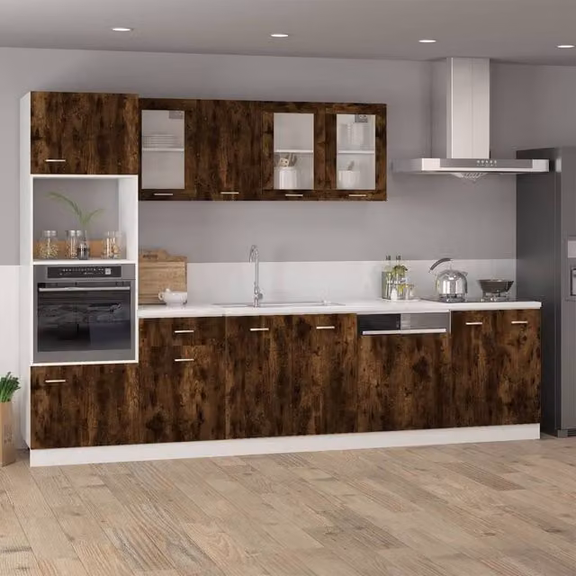 Berkfield Home Wall Mounted Hanging Kitchen Cabinet in Smoked Oak Brown with Glass Doors, W/D/H: 39.5 x 31 x 60 cm – 1