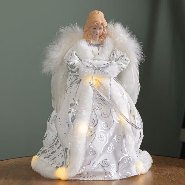 Samuel Alexander White and Silver LED Light Up Christmas Angel Tree Topper, Height: 30 cm