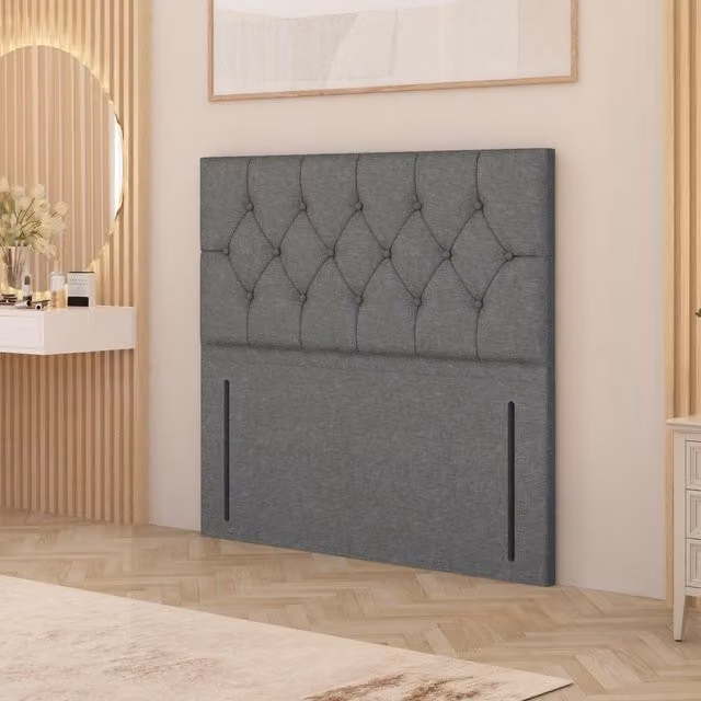 Somnior Beds Ltd Chesterfield Floor Standing Upholstered Headboard in Silver Grey Linen Fabric, W: 137 cm