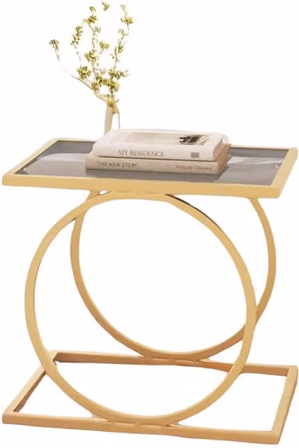 Pirlo Plush Modern Rectangular Glass Coffee Table with Tinted Glass Top and Gold Metal Frame