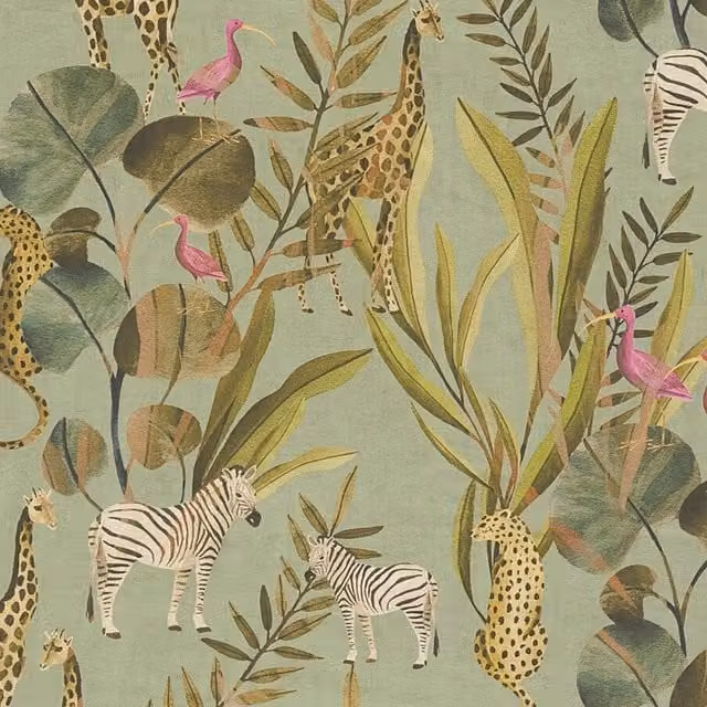 I Love Wallpaper Wild Haven Animal Print Wallpaper in Green and Pink with a Matt Finish