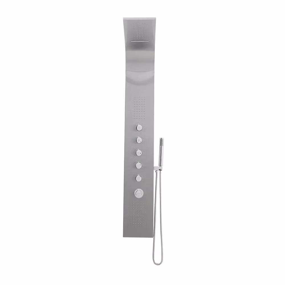 Living and Home Stainless Steel Exposed Shower Tower Panel in Silver with Overhead Rain and Hand Shower – 3