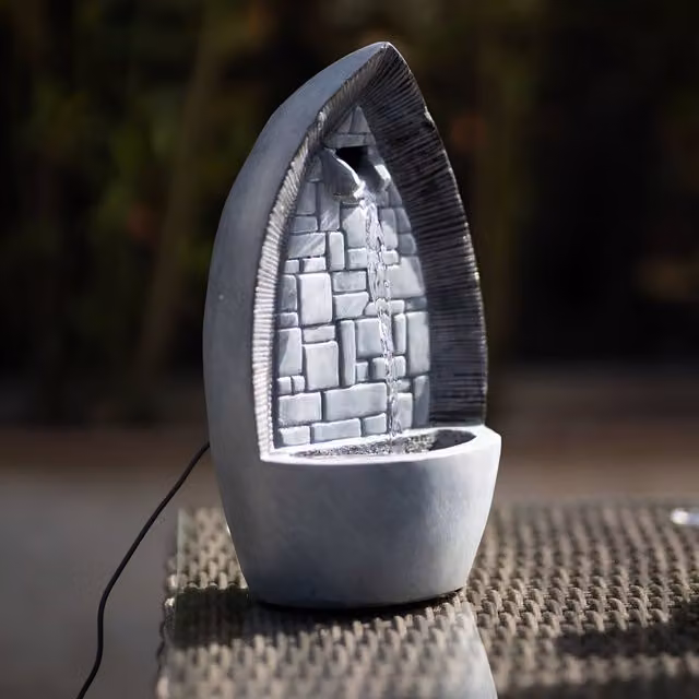 Primrose Grey Tabletop Cascading Gothic Arch Water Feature with LED Lights