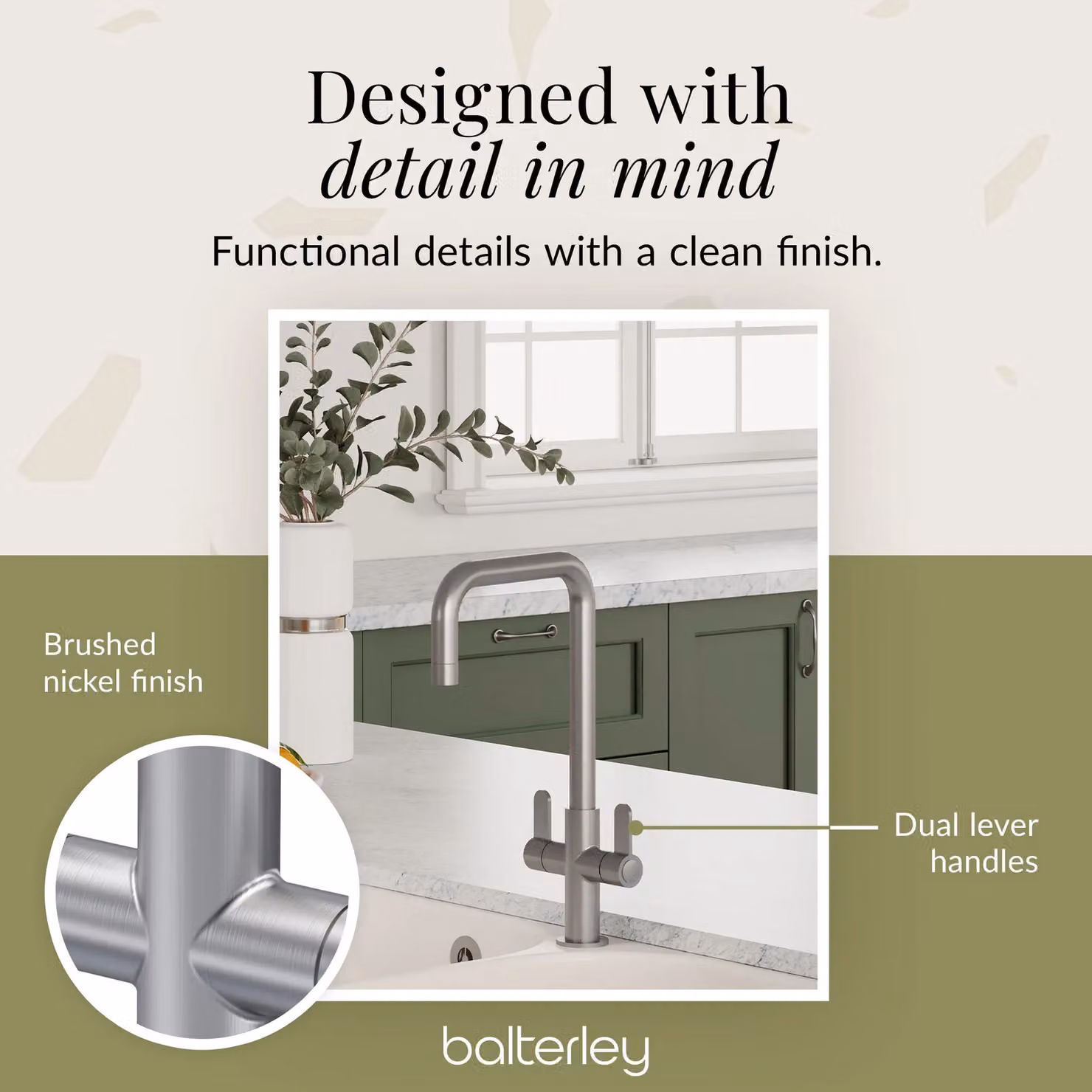 Balterley Kuma Kitchen Mono Mixer Tap with Dual Lever in Brushed Nickel – 2