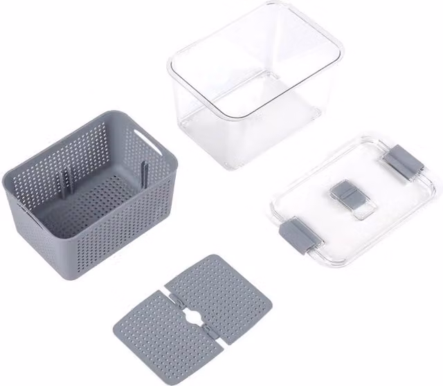 FLAVORA Stackable Airtight Fridge Storage Box Container with Compartments, Grey, 4.5L