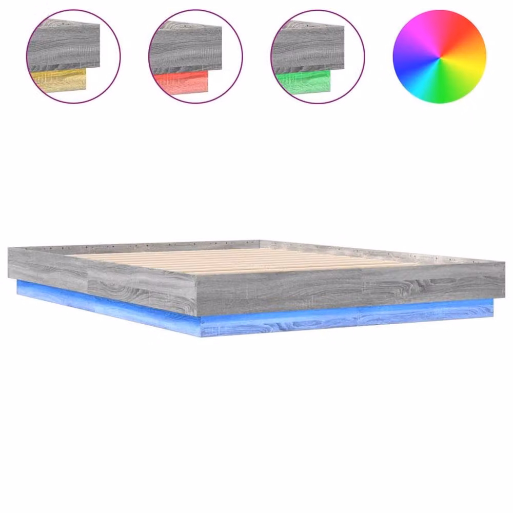 Berkfield Home Modern Grey Bed Frame with Under-Bed LED Lighting, W/D/H: 160 x 200 x 23 cm – 3